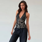 Leopard Print Sleeveless Halter Vest For Women In Chic Silhouette
