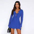 Women's Y2K Ruffled V-Neck Lace-Up Mini Dress