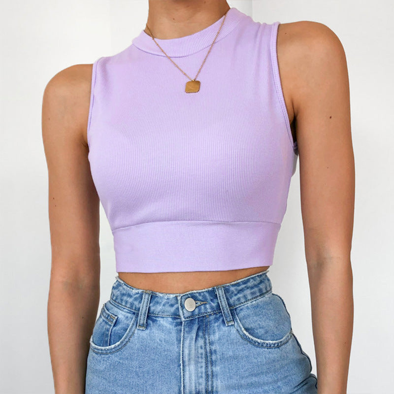 Lace-Up Tank Top For Women Round Neck Slim Fit Cotton Blend Crop Top