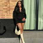 Chic Short Two Piece Skirt Set Solid Color Black White