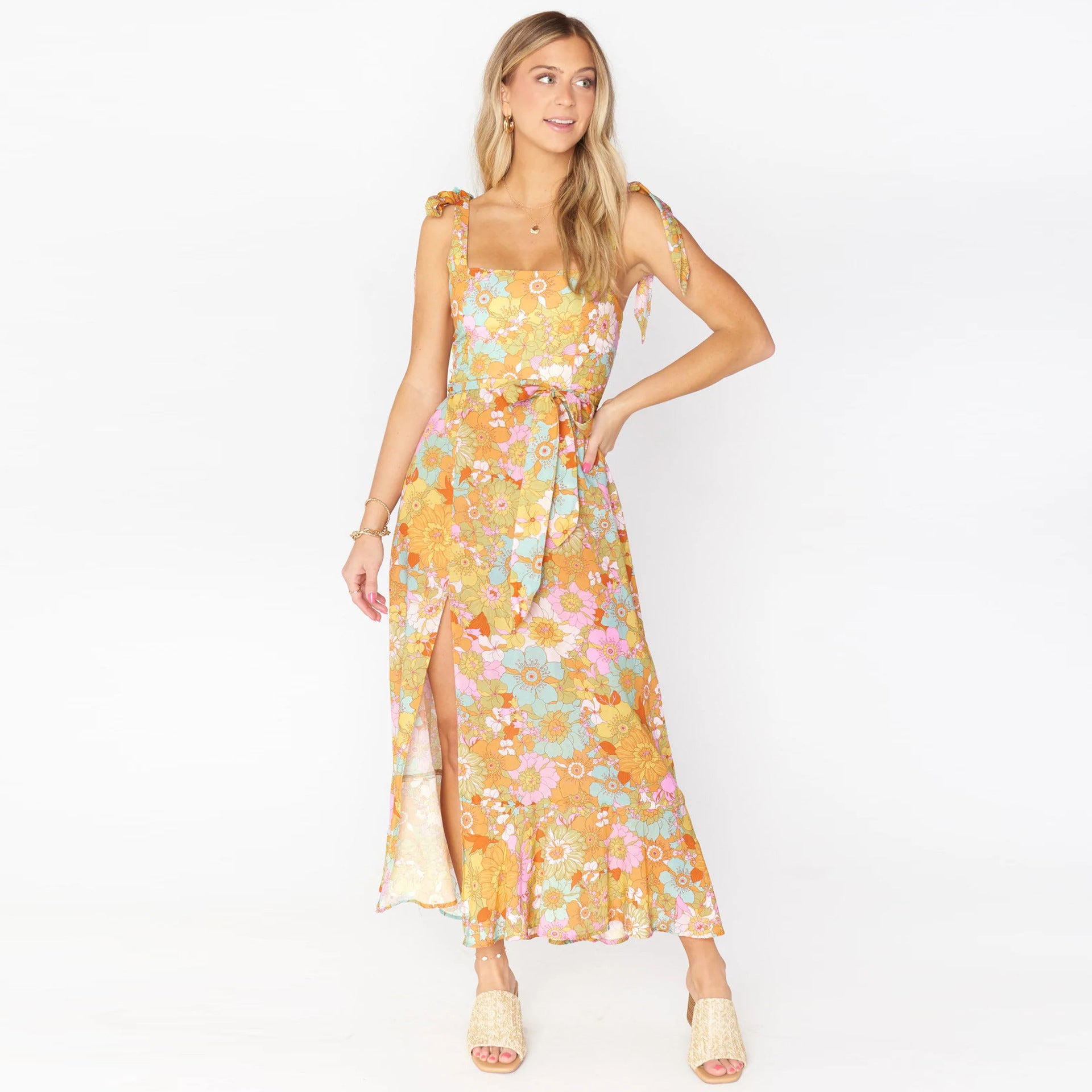 Halter Straps Bustier Floral Dresses