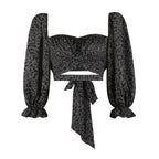Square Neck Long Sleeve Street Style Top With Tie Print And Three Dimensional Pattern