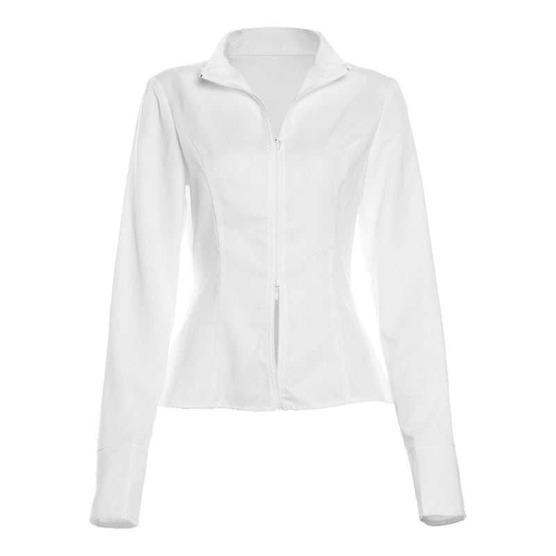 V Neck Zipper Top And Mini Skirt Set