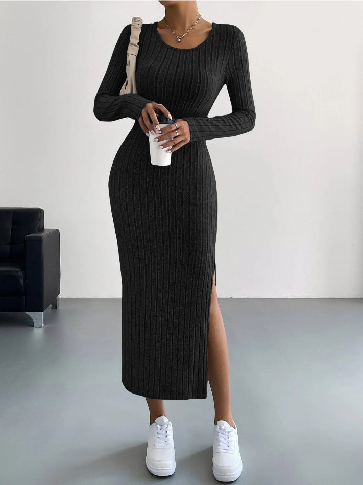 Elegant Knit Maxi Dress With Hip Skirt Silhouette For Women