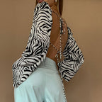 Printed Long Sleeve Top With Back Lace Up Detail