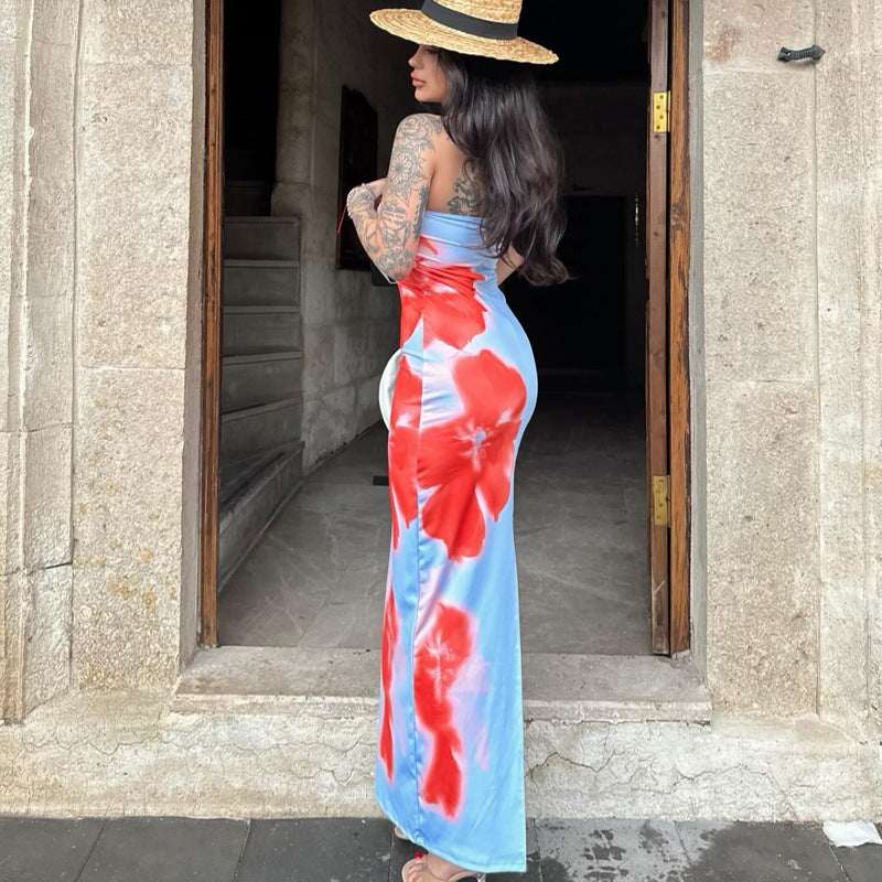 Slim Slit Tube Long Sexy Print Dress