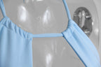 Light Blue Milk Silk Lace Up Neck Back Dress Sleeveless V Neck Short Skirt Ultra Feminine Style