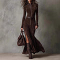 Cowboy Fashion Retro Slim Zipper Elegant Split Long-sleeved Dress