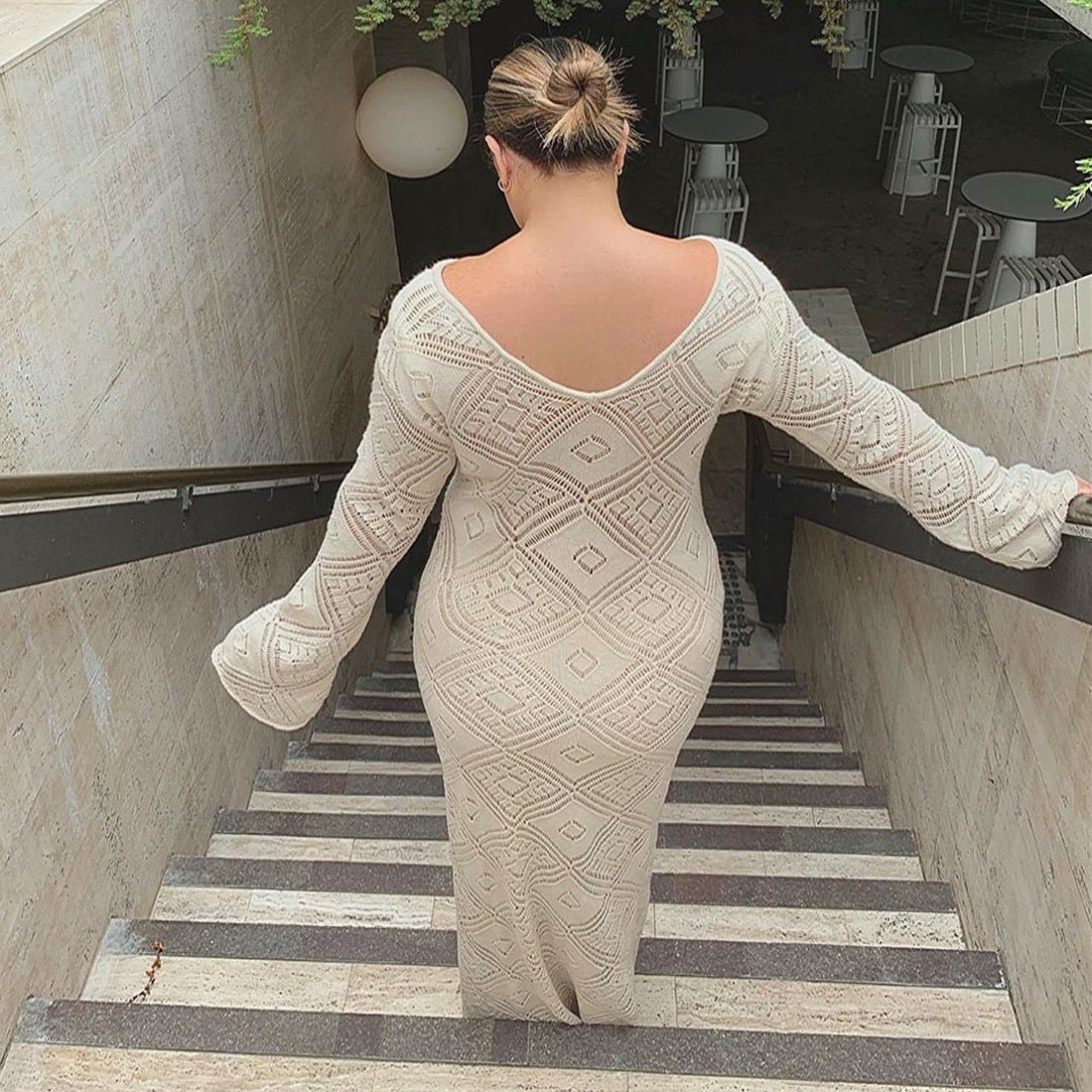Seaside Geometric Maxi Dress With Bell Sleeves
