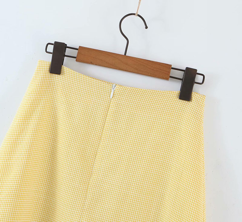 Yellow Plaid Cropped Top And Skirt Set