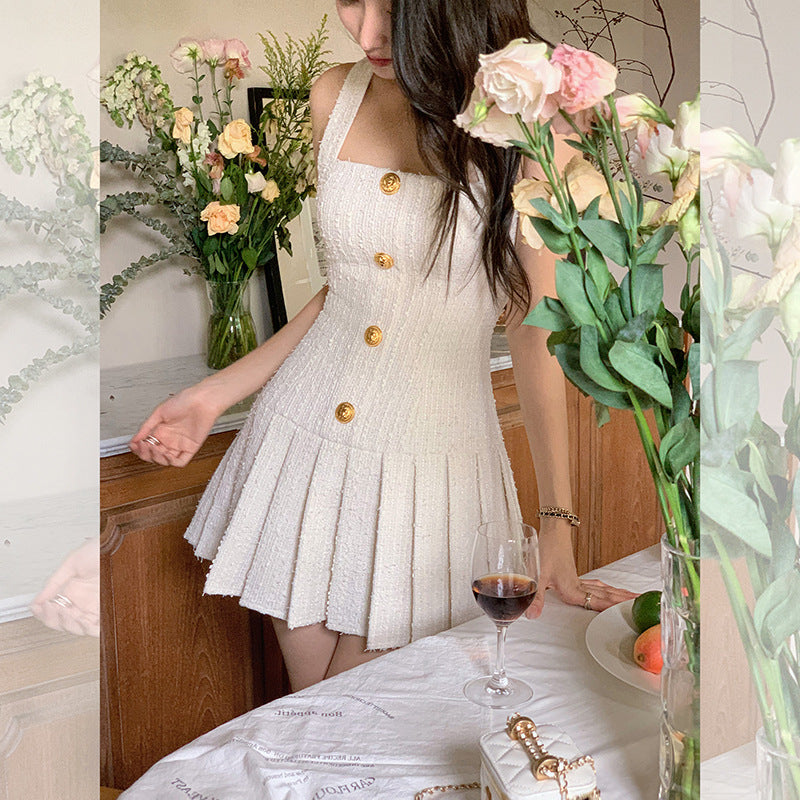 Camisole Dress With High-Waist A-Line Skirt In Fragrant Tea White Apricot Lightweight Polyester