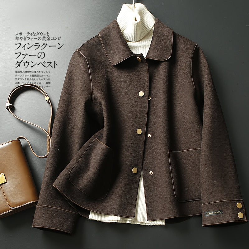Reversible Wool Coat for Women, Short Length, Chic Lapel Outerwear