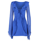 Women's Y2K Ruffled V-Neck Lace-Up Mini Dress