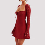 Y2K Lace Long Sleeve Short Dress Corset Backless Style