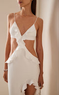 White Backless Lace Dress With Asymmetric Hem