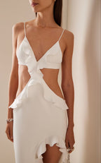White Backless Lace Dress With Asymmetric Hem