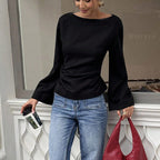 Chic Flared Long Sleeve Pullover In Black Slim Fit
