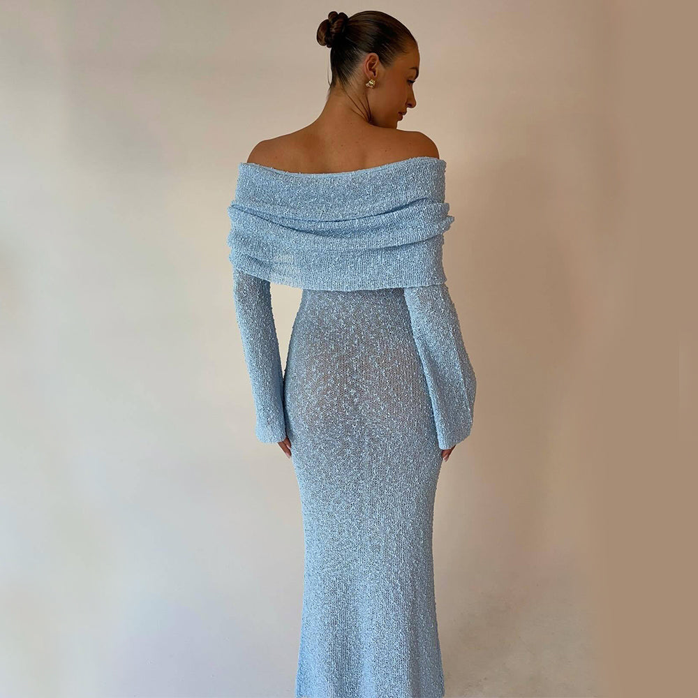 One-Shoulder Knitted Long-Sleeve Cotton Maxi Dress