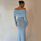 One-Shoulder Knitted Long-Sleeve Cotton Maxi Dress