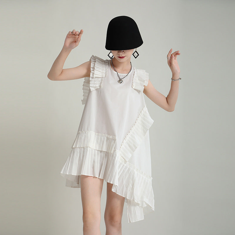 Boutique Irregular Pleated Ruffled Midi Dress