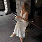 Satin French Style Sleeveless V-Neck Swing Collar Dress