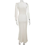 One-Shoulder Ribbon Long Dress Slim Fit Sleeveless Evening Party