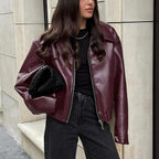 Elevated Casual Faux Leather Jacket With Lapel Zipper For Women