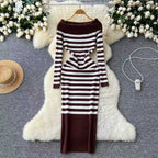 Elegant Slim-fit Sheath Stripes Knitted Dress