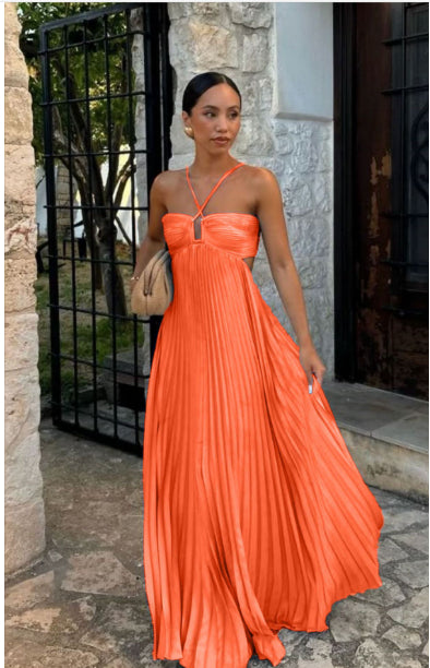 Pleated Sleeveless Sling Dress