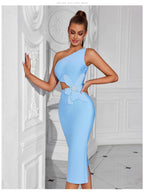 Beaded Bowknot Dress With Asymmetric Shoulder