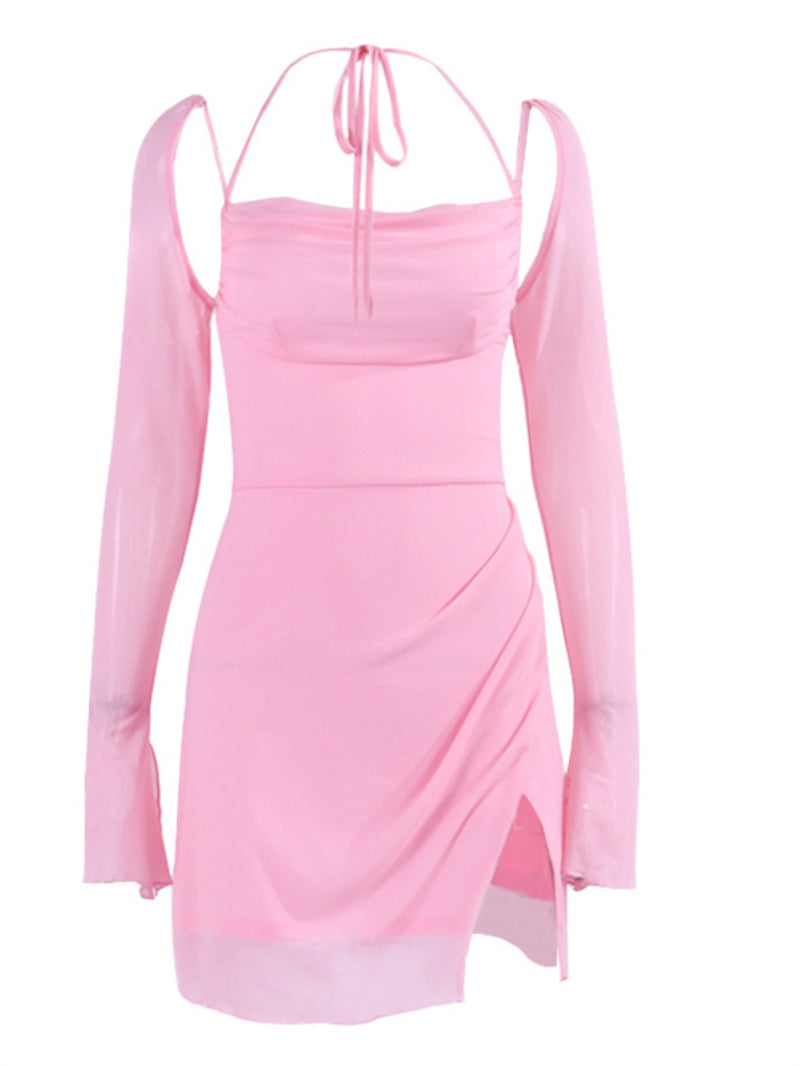 Effortless Chic Solid Colour Backless Halter Dress