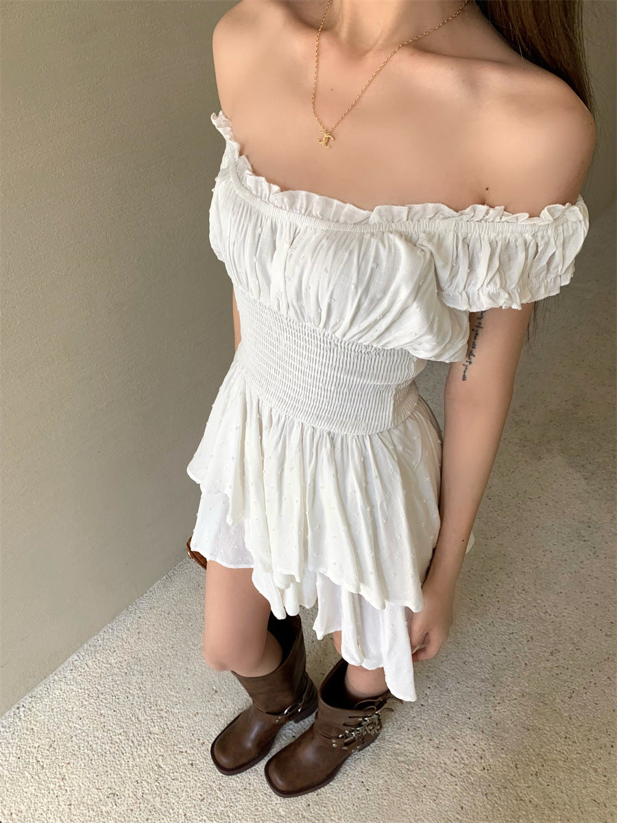 Sweet Spicy Cotton Dress With Collar Flounced Skirt And Ruffle Detail