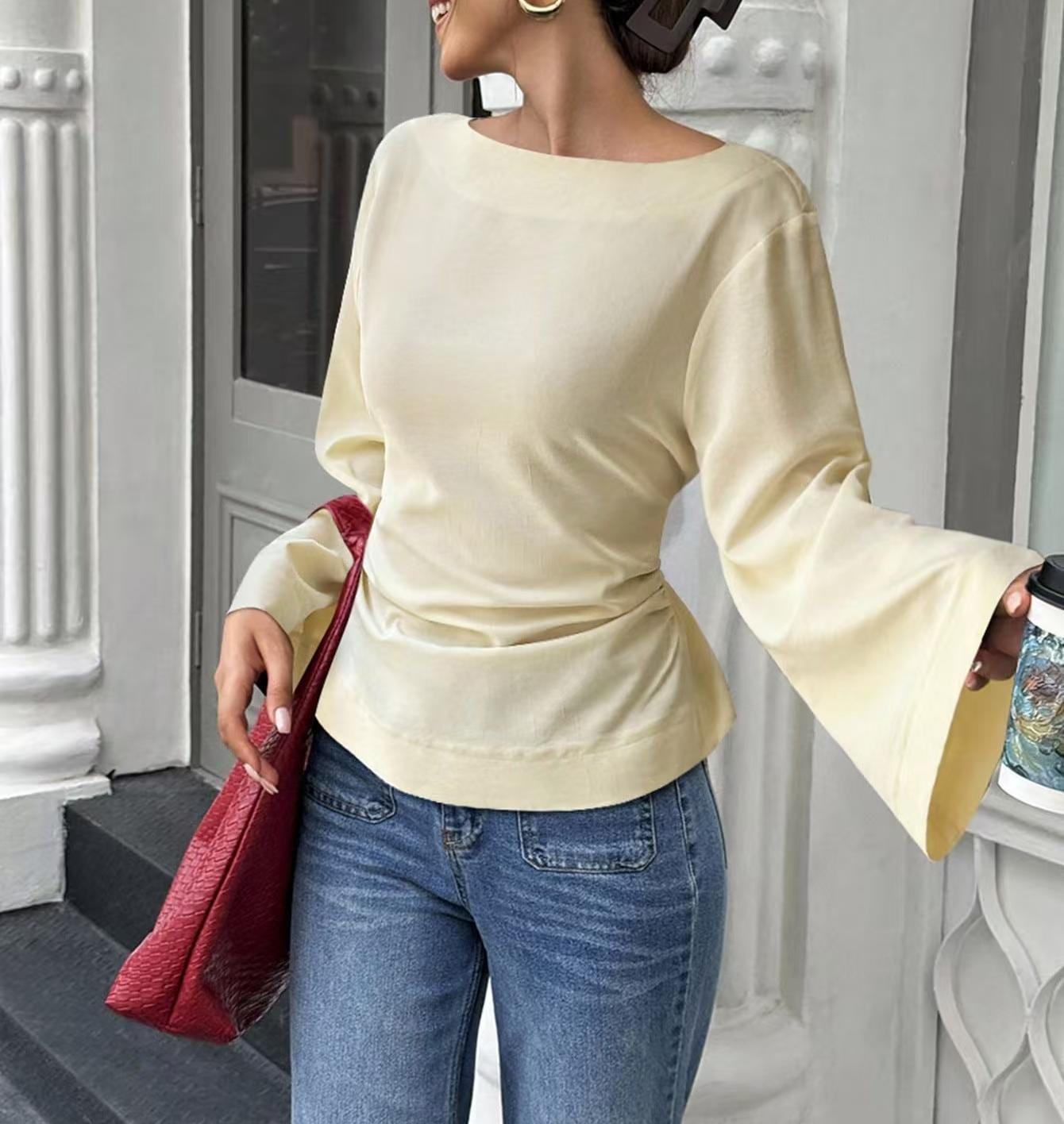 Chic Flared Long Sleeve Pullover In Black Slim Fit