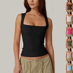 Square Neck Tank Vest For Women Slim Sleeveless Top