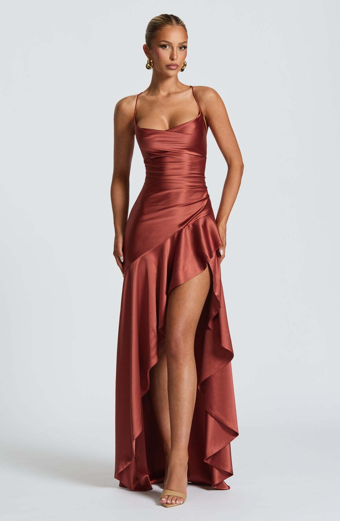 Women's Backless Ruffle Maxi Dress High Waist Split Evening Party