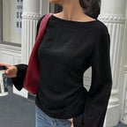 Chic Flared Long Sleeve Pullover In Black Slim Fit