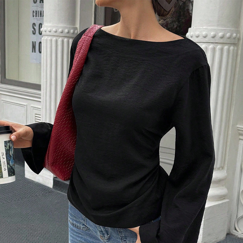 Chic Flared Long Sleeve Pullover In Black Slim Fit