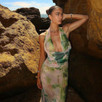 Women's 2-Piece Tie-Dye Halter V-Neck Backless Dress