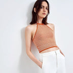 Chic Sleeveless Knit Check Lace Camisole Top