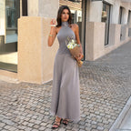 Gray Satin Dress With Patchwork Detail For Elegant