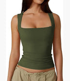 Square Neck Tank Vest For Women Slim Sleeveless Top