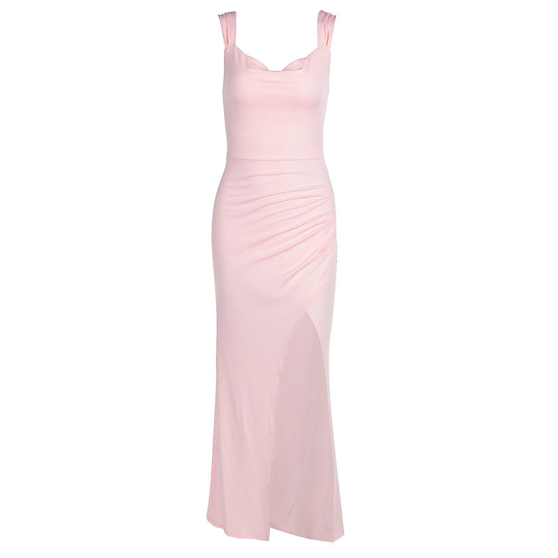 Women's Sleeveless Backless Slit Dress with Back Tie