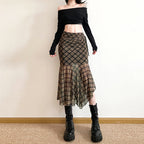 Chic Pleated Plaid A Line Midi Skirt In Black