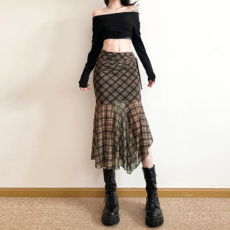 Chic Pleated Plaid A Line Midi Skirt In Black
