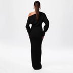 Slim Off-Shoulder Knitted Bodycon Long Sleeve Maxi Dress