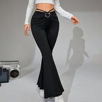 Chic High Waist Pants With Heart Buckle Detail In Black
