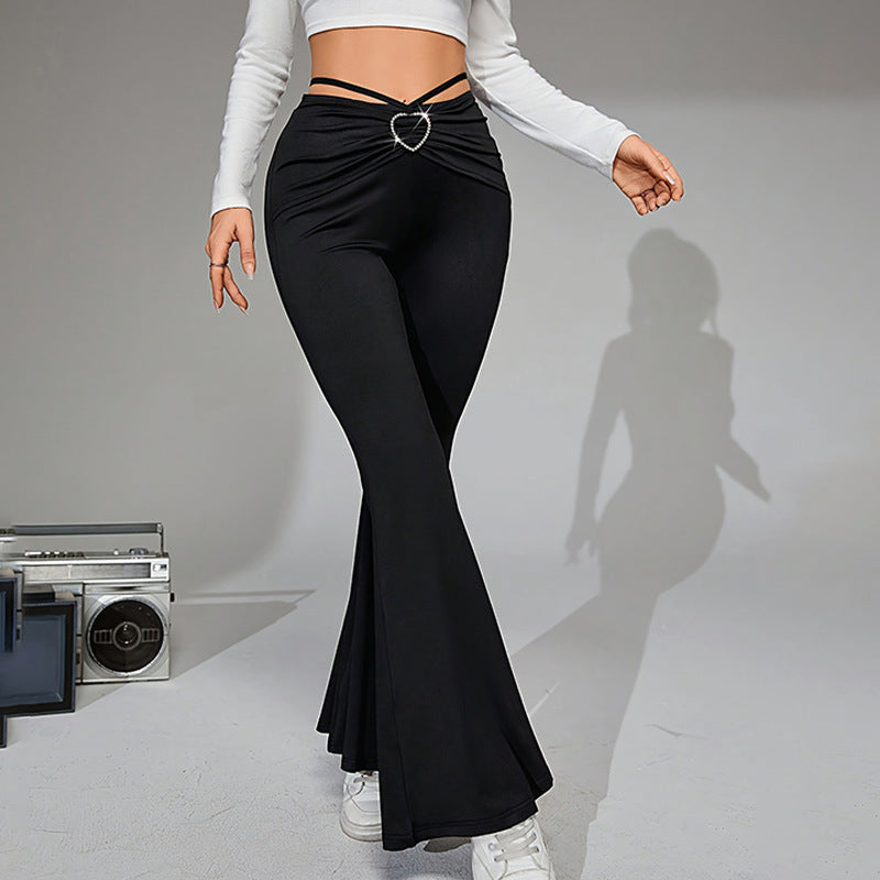 Chic High Waist Pants With Heart Buckle Detail In Black
