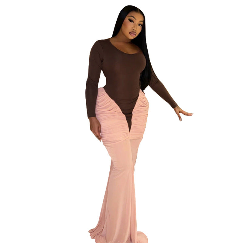 Pink/Brown Women's Mid-length Dress