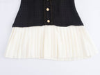 Retro Pleated Dress With Patchwork Stitching And Wide Waist