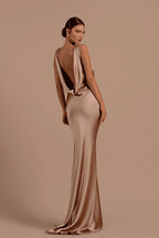 Mermaid Deep V Neck Long Satin Dress